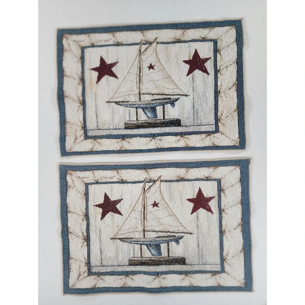 Wave Reviews Sailboat Wall Hanging Tapestry & 6 Placemats Set Nautical Coastal